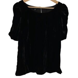 Talbots Short Ruched Sleeve Dressy Black Velvet Top Sz Lg Petite